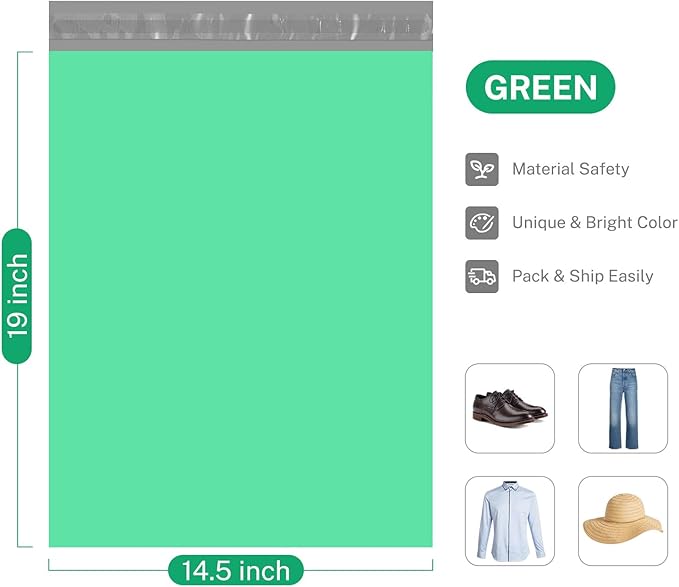 Metronic Poly Mailers 14.5X19 500Pack, Strong Adhesive Shipping Bags for Clothing, Waterproof Mailers Poly Bags for Small Businesses, Flexible Mailing Bags Packages Bags Green