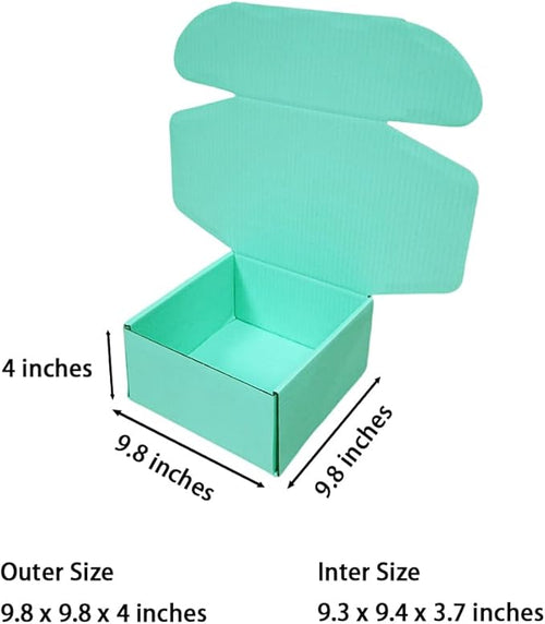 10 Pcs 9.8 x 9.8 x 4 inches Large Size Corrugated Cardboard Gift Boxes Recyclable Shipping Boxes for Mailing & Holidays, Wedding, Birthday, Gifts Packaging (Mint green, 9.8 x 9.8 x 4")