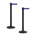 Crowd Control Warehouse CCW Series RBB-100 - Set of 2 Stanchion Retractable Belt Barriers - 11 Foot, Dark Blue Belt with Black Post - Easy Assembly