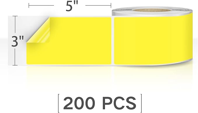 Rectangle Labels Sticker 3×5 Inch Vinyl Floor Stickers Color Coding Name Tags Roll Removable 200 PCS, Fluorescent Yellow