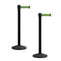 Crowd Control Warehouse CCW Series RBB-100 - Set of 2 Stanchion Retractable Belt Barriers - 11 Foot, Green Belt with Black Post - Easy Assembly