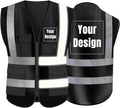 YOWESHOP High Visibility Safety Vest Custom Your Logo Protective Workwear 5 Pockets With Reflective Strips Outdoor Work Vest (Black (XL))