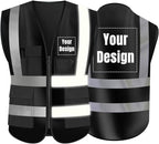 YOWESHOP High Visibility Safety Vest Custom Your Logo Protective Workwear 5 Pockets With Reflective Strips Outdoor Work Vest (Black (L))