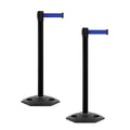 CCW Series WBB-200 Set of 2 Outdoor Safety Rubber Base Stanchion Retractable Belt Barriers - Easy to Assemble, No Tools Required (11 Foot Belt, Dark Blue Belt with Black Post)