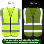 Safety Vest 5 Pack Customize Logo Class 2 High Visibility Reflective Vest with 5 Pockets Construction Security Work Vest ANSI/ISEA Standards（Yellow，S）