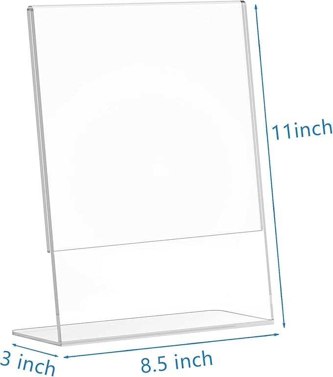 PecMuikee Slant Back Acrylic Sign Holder 8.5 x 11, Clear Picture Photo Frames Display Stand- Freestanding Tabletop Display Stand for Retail, Office, Restaurant , Flyers and Posters (30 Pcs)