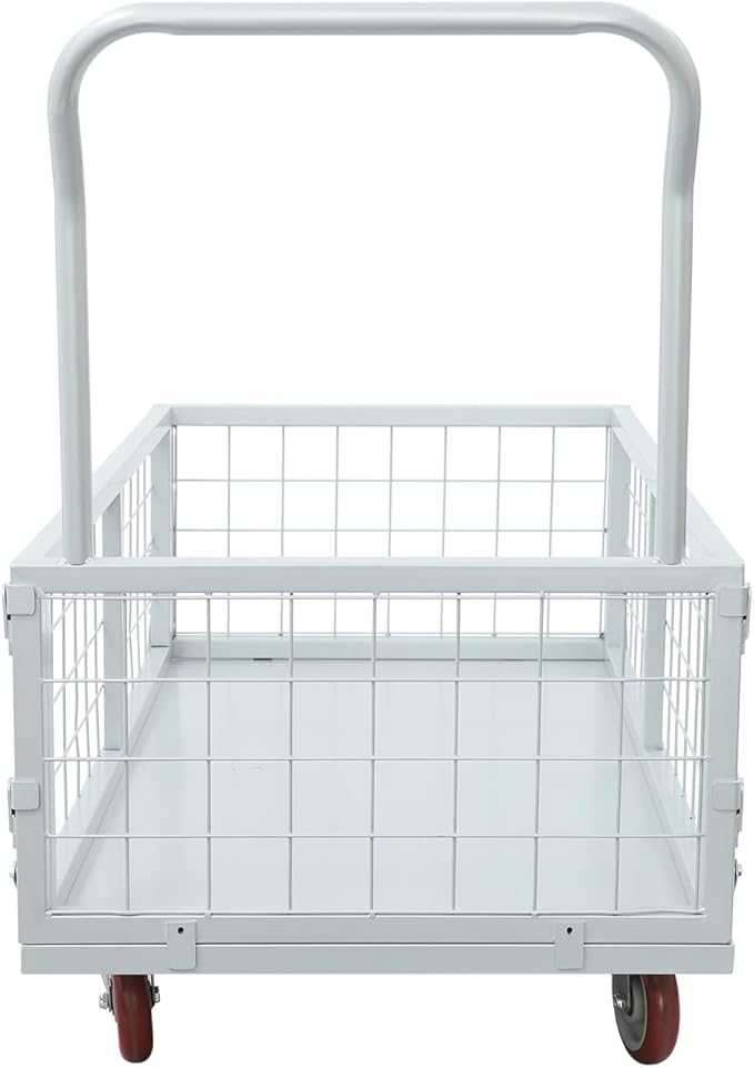 4-in-1 Platform Truck Foldable Push Cartplatform Truck with Cage 2200 lbs, Heavy Duty Moving Platform Hand Cart with 4 Wheels & Brakes, Convertible Warehouse Push Dolly for Workshop Logistics, Silver