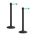 Crowd Control Warehouse CCW Series RBB-100 - Set of 2 Stanchion Retractable Belt Barriers - 9 Foot, Light Green Belt with Black Post - Easy Assembly