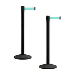 Crowd Control Warehouse CCW Series RBB-100 - Set of 2 Stanchion Retractable Belt Barriers - 9 Foot, Light Green Belt with Black Post - Easy Assembly