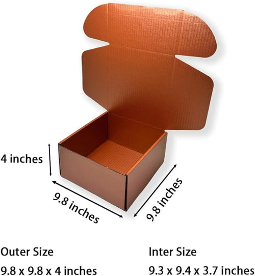 10 Pcs 9.8 x 9.8 x 4 inches Large Size Corrugated Cardboard Gift Boxes Recyclable Shipping Boxes for Mailing & Holidays, Wedding, Birthday, Gifts Packaging (Copper, 9.8 x 9.8 x 4")