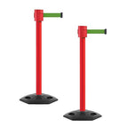 Montour Line MSR760 Set of 2 Retractable Belt Barrier Stanchion, Rubber Base, Red Post (35 ft Green Belt)