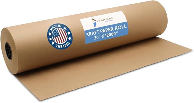 Woodpeckers Brown Kraft Paper Roll 30 inch Wide, 12000 inch Long, 1 Roll, Jumbo Roll for Eco Friendly Christmas Gift Wrapping Paper and Packing Paper