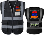 High Visibility Safety Reflective Vest with Pockets and Zipper Construction Hi Vis Work Vest(Black L)