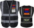 High Visibility Safety Reflective Vest with Pockets and Zipper Construction Hi Vis Work Vest(Black 2XL)