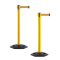 Crowd Control Warehouse CCW Series WBB-200 - Set of 2 Stanchion Retractable Belt Barriers - 11 Foot, Brown Belt with Yellow Post - Easy Assembly