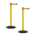 Crowd Control Warehouse CCW Series WBB-200 - Set of 2 Stanchion Retractable Belt Barriers - 11 Foot, Brown Belt with Yellow Post - Easy Assembly