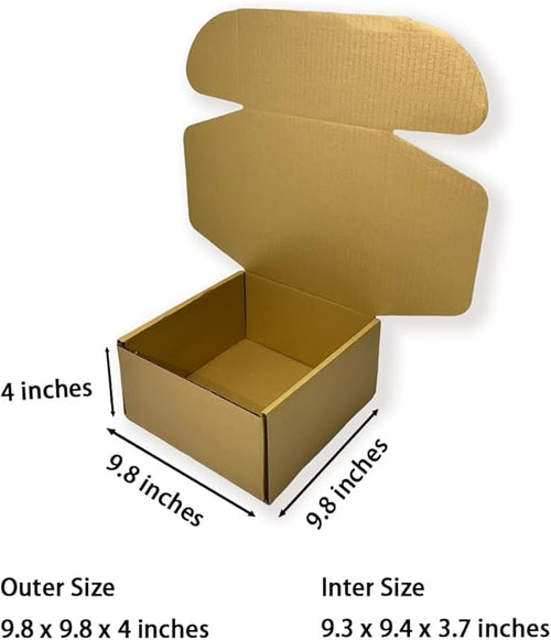 10 Pcs 9.8 x 9.8 x 4 inches Large Size Corrugated Cardboard Gift Boxes Recyclable Shipping Boxes for Mailing & Holidays, Wedding, Birthday, Gifts Packaging (Gold, 9.8 x 9.8 x 4")