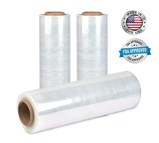 APQ 4 Rolls of Blown Hand Stretch Film 12" x 2000'. Clear Hand Stretch Wrap, 60 Gauge. Tear Resistant Residue Free Film for Moving, Shipping, Wrapping. Industrial Grade Pallet Shrink Wrap Film.