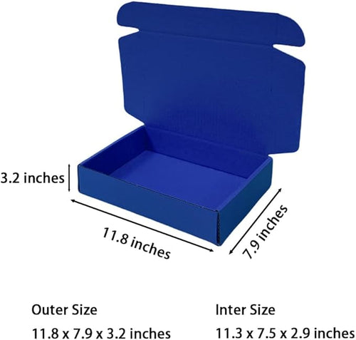 10 Pcs 11.8 x 7.9 x 3.2 inches Corrugated Cardboard Gift Boxes Recyclable Shipping Boxes for Mailing & Holidays, Wedding, Birthday, Gifts Packaging (Industrial Blue, 11.8 x 7.9 x 3.2")