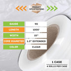PSBM Stretch Wrap with Handles, 4 Pack, 15 Inch x 1000 Feet, 90 Gauge, Clear Plastic Cling with Extended Core Handles Built in