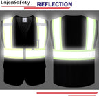 Reflective Safety Vest for Men Women with Multiple Pockets Mesh High Visibility Vest Hi Vis Construction Work Vest,Meets ANSI/ISEA Standards(EK1-178-Black-2XL)