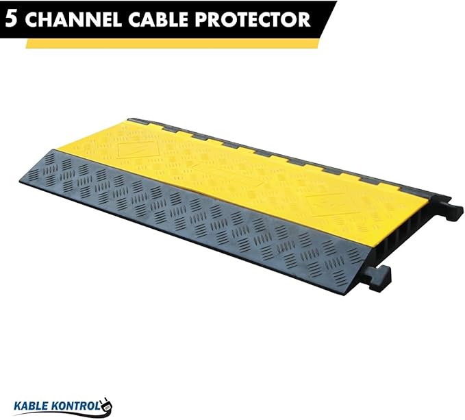 Kable Kontrol Atlas Heavy Duty Cable Protector Ramp - 5 Channel Bulk Wholesale Pallet - 10 Pcs - 36" Long Black & Yellow - 36,000 Lbs Capacity - Rubber Speed Bump Wire Protector Cord Cover - CP9988