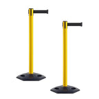 Crowd Control Warehouse CCW Series WBB-200 - Set of 2 Stanchion Retractable Belt Barriers - 11 Foot, Black Belt with Yellow Post - Easy Assembly