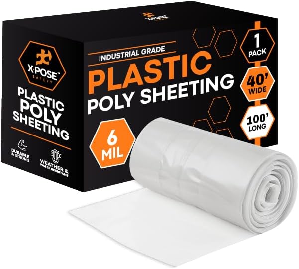 Xpose Safety Clear Plastic Sheeting – 40' x 100' Roll – Heavy Duty 6 Mil Poly Sheet – Waterproof, Dustproof, Vapor Barrier – for Construction, Painting, Industrial Use