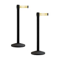 Crowd Control Warehouse CCW Series RBB-100 - Set of 2 Stanchion Retractable Belt Barriers - 7.5 Foot, Yellow Horizontal Reflective Stripe Belt with Black Post - Easy Assembly