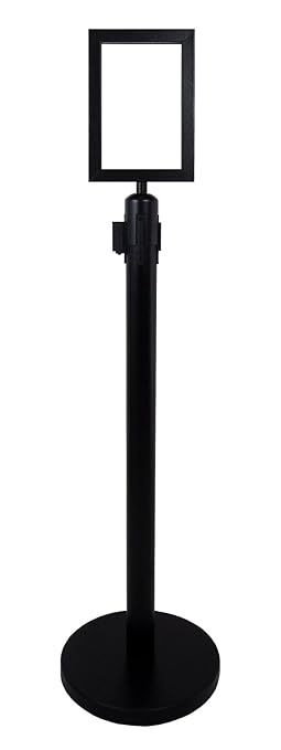 VIP Crowd Control Retractable Belt Stanchion Queue Safety Barrier Set,36" Ht, 78" Blue Belt + Sign Frame + Wall Bracket (6 Posts+SFrame+WBracket)