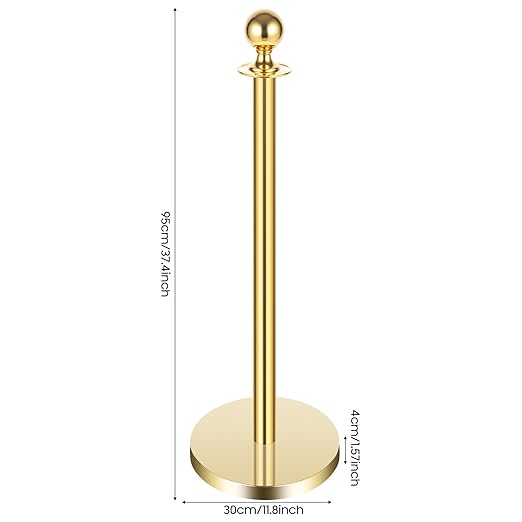 6 Pcs Stanchions with Red Velvet Ropes Set, 4 Red Velvet Ropes and 6 Posts Poles, Hollow Base with Stainless Steel Post for Red Carpet Party Decoration Crowd Control Barriers (Golden)
