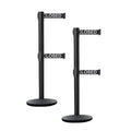 Crowd Control Warehouse CCW Set of 2 Dual Retractable Belt Barrier Stanchion, Cast Iron Base Black Post, IRBB-100D (7.5 Belt, Black with"This LINE Closed" White Letters Belt)