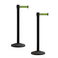 Crowd Control Warehouse CCW Series RBB-100 - Set of 2 Stanchion Retractable Belt Barriers - 11 Foot, Olive Belt with Black Post - Easy Assembly