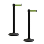 Crowd Control Warehouse CCW Series RBB-100 - Set of 2 Stanchion Retractable Belt Barriers - 11 Foot, Olive Belt with Black Post - Easy Assembly