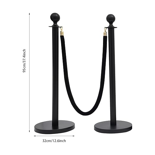 4 PCS Stanchion Posts with 2 Velvet Ropes, Black & Gold Crowd Control Barriers with Fillable Base, Stainless Steel Ball Top Poles for Event, Red Carpet, Museum & Wedding Decor
