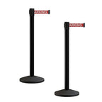 Crowd Control Warehouse CCW Series RBB-100 - Set of 2 Stanchion Retractable Belt Barriers - 11 Foot, Red"NO Parking" White Letters Belt with Black Post - Easy Assembly