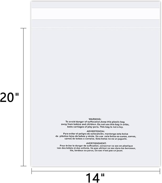iMailer - 500 Count - 14" x 20" Clear Plastic Poly Bags with Suffocation Warning Self Seal 1.6 Mil for Clothing, T-Shirts, Pants - Resealable Adhesive,Not Strong