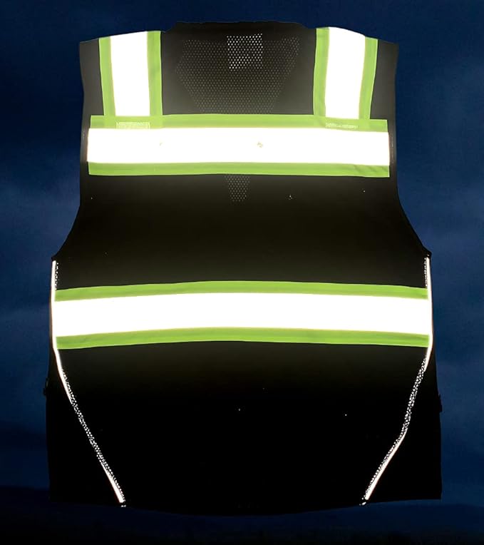 Black Safety Vest, XX-Large, Men's Professional Surveyors Vest with Zipper and Utility Pockets