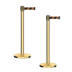 CCW Series RBB-100 - Set of 2 Stanchion Retractable Belt Barriers (9 Foot Belt, Black and Orange Diagonal Belt with Polished Brass Post)