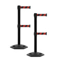 CCW Series WBB-200D - Set of 2 Retractable Dual Belt Barrier Stanchion, Heavy Duty Rubber Base, Black Post (7.5 Foot Belt, Black and Red Diagonal Belt)