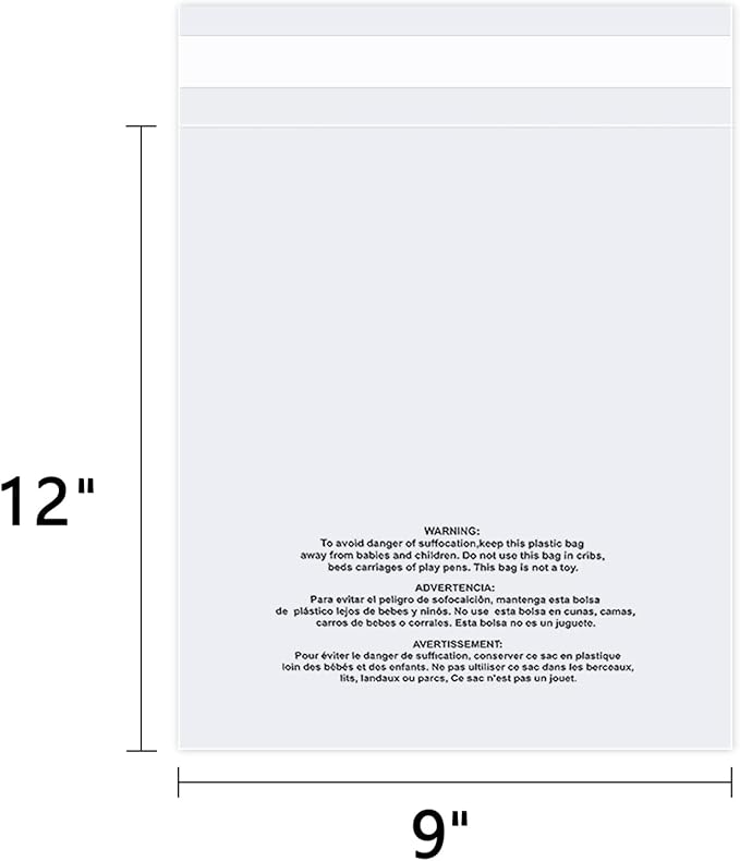 iMailer - 500 Count - 10" x 13" Clear Poly Bags with Suffocation Warning Bags for Prints, Photos, Documents, Clothing, T-Shirt - Resealable Adhesive