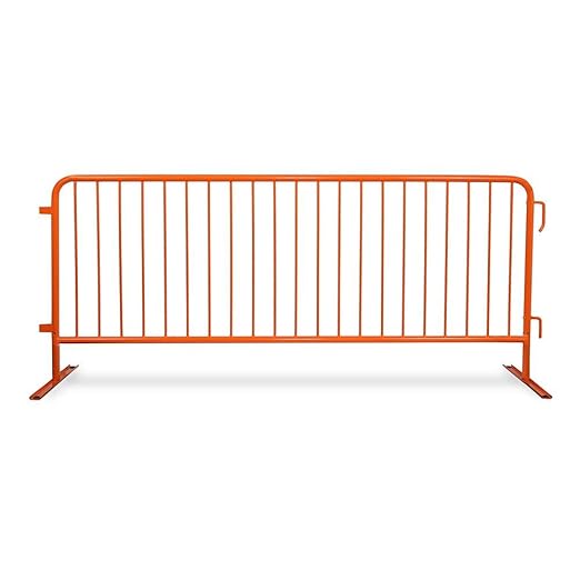 Angry Bull Barricades Heavy Duty Crowd Control Metal Interlocking Barricade with Flat No-Trip Feet - 8.5 Ft. (Safety Orange) (10 Pack)