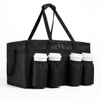 Insulated Food Delivery Bag with 4 Cup Holders, XXX-Large Grocery Bags Keep Food Hot/Cold, Catering Cooler Bags with Drink Carrier, Commercial Food Warmer for Transport & Shopping, Black
