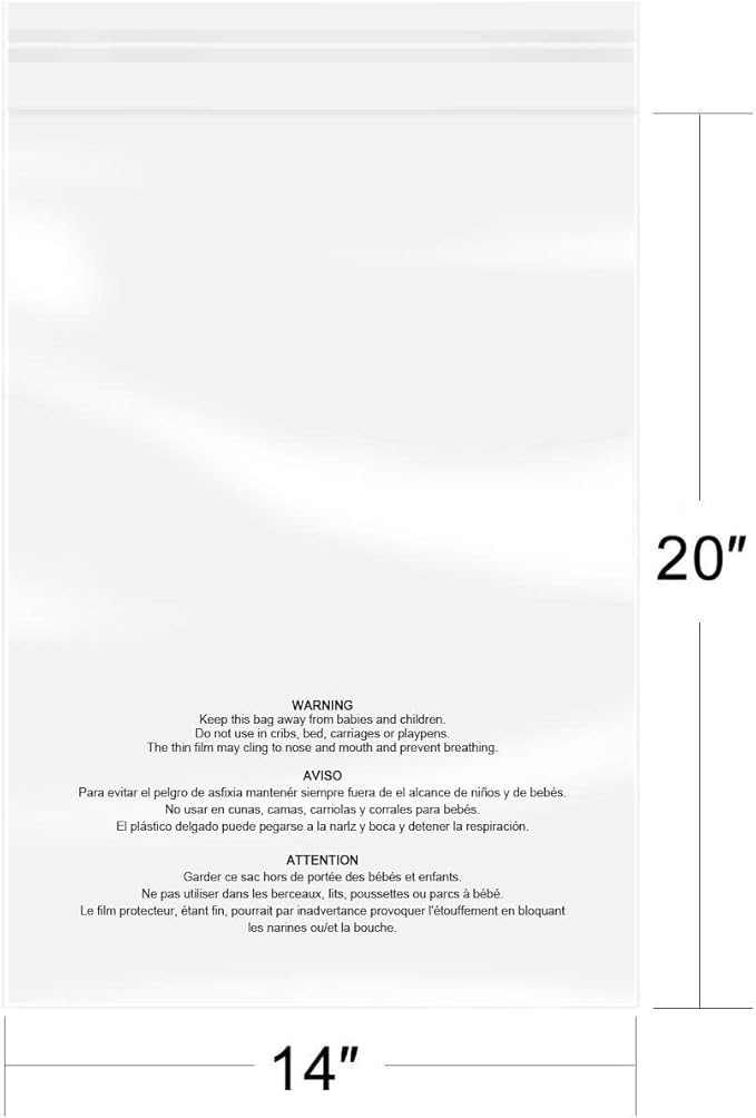 iMailer - 500 Pcs - 14" x 20" Poly Bags with Suffocation Warning Self Seal- Clear Shipping Bags 1.6 Mil for Clothing, Shirts, Packaging - Permanent Adhesive