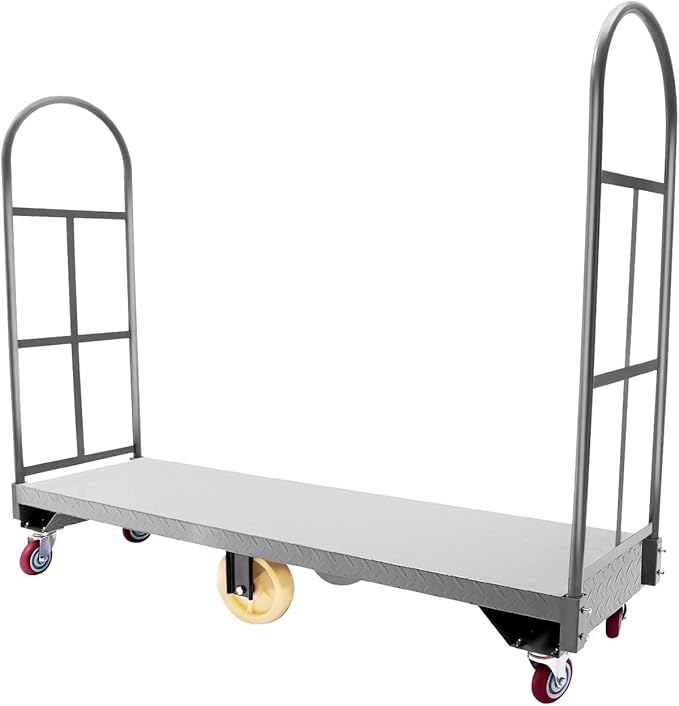 Heavy Duty, Narrow Aisle U-Boat Platform Truck, Premium Hand Truck Can Hold Loads Up to 2,000 Pounds, 15.7x64.6 Inch Steel Deck