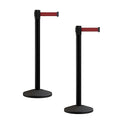 Crowd Control Warehouse CCW Series RBB-100 - Set of 2 Stanchion Retractable Belt Barriers - 7.5 Foot, Maroon Belt with Black Post - Easy Assembly