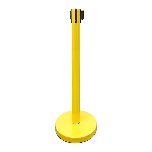 VIP Crowd Control Retractable Belt Stanchion Queue Safety Barrier Set, 36" Ht, 78" Belt (2 YEL Posts Blue Belt)