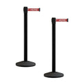 Crowd Control Warehouse CCW Series RBB-100 - Set of 2 Stanchion Retractable Belt Barriers - 11 Foot, Red"Please Wait HERE" White Letters Belt with Black Post - Easy Assembly