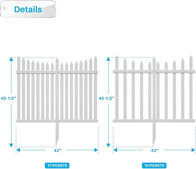 Patio Outdoor Fence 36"Hx84"L (8Sets) White Vinyl Picket Fence Panels Privacy Fence Decorative, PVC Garden Fence Temporary Fencing for Backyard Porch Dogs, Suitable for Soft Ground