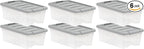 Amazon Basics Plastic Storage Containers with Secure Latching Lids, Stackable Organization Bins, Clear/Grey, 12 Quart, Set of 6